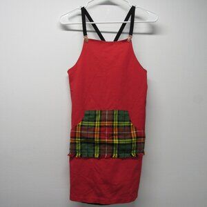 Jean Paul Gaultier Junior 14 Red Plaid Pocket Suspender Jumper Dress Girls
